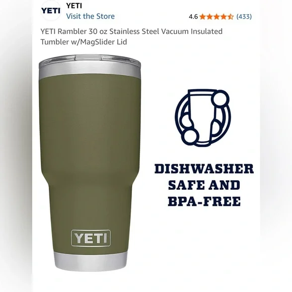 YETI Olive Green Rambler 30 oz Stainless Steel Tumbler w/MagSlider Lid - Picture 4 of 15